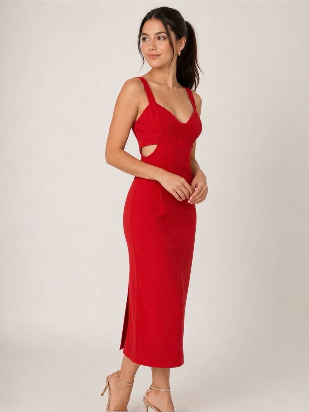 ZARA Red Bodycon Midi Dress Size Small